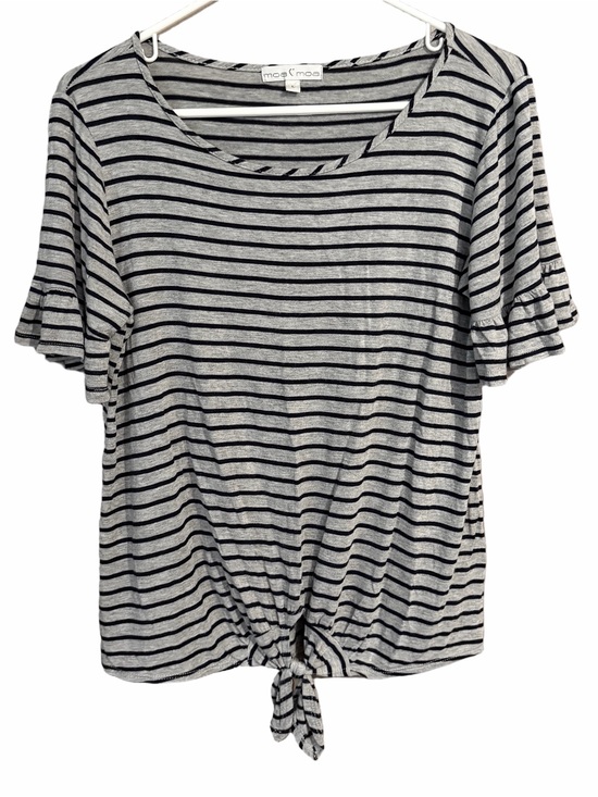 Moa Moa Tops - Moa Moa Gray & Black Striped Tie-Front Short Sleeve Top